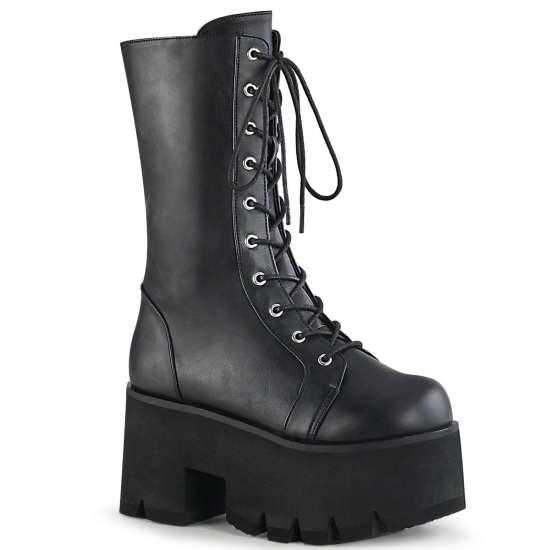 Botas Hasta La Rodilla Demonia Ashes-105 Platform Encaje Up Mid-Calf Cuero Vegan Mujer Negros | JBV