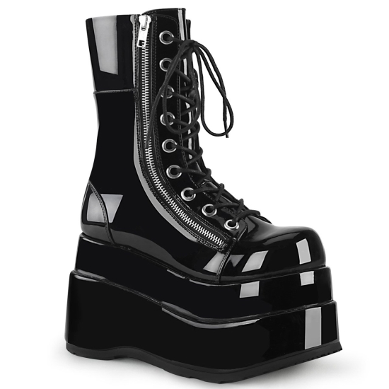 Botas Hasta La Rodilla Demonia Bear-265 Platform Encaje Up Mid-Calf Charol Mujer Negros | TJLHV2845