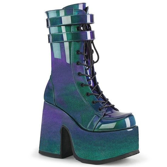 Botas Hasta La Rodilla Demonia Camel-250 Platform Encaje Up Mid-Calf Mujer Morados / Verdes | SPIQA