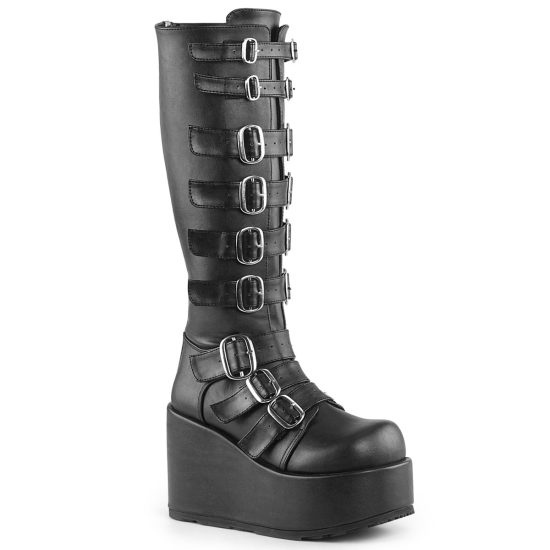 Botas Hasta La Rodilla Demonia Concord-108 Platform Goth Punk Cuero Vegan Mujer Negros | HEUOG2504