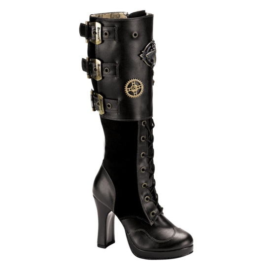 Botas Hasta La Rodilla Demonia Crypto-302 Platform Vegan Mujer Negros | HMDLY6307