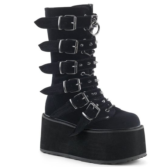 Botas Hasta La Rodilla Demonia Damned-225 Platform Encaje Up Mid-Calf Mujer Negros | AGJKW6940
