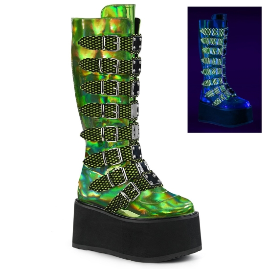 Botas Hasta La Rodilla Demonia Damned-318 Platform Cuero Vegan Mujer Verdes Claro | FDOJI4501