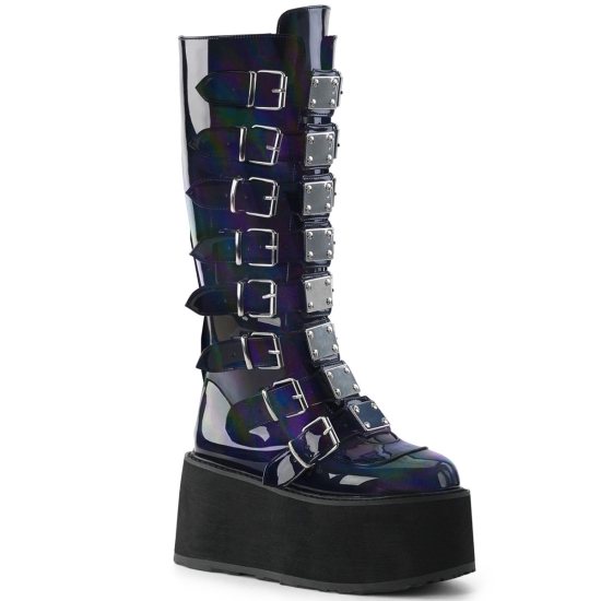 Botas Hasta La Rodilla Demonia Damned-318 Platform Cuero Vegan Mujer Negros | NZCML0714