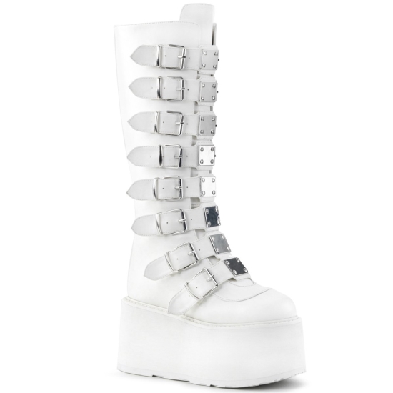 Botas Hasta La Rodilla Demonia Damned-318 Platform Cuero Vegan Mujer Blancos | ZWCBX8564