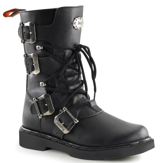 Botas Hasta La Rodilla Demonia Defiant-306 Encaje Up Cuero Vegan Hombre Negros | HUPWV6348