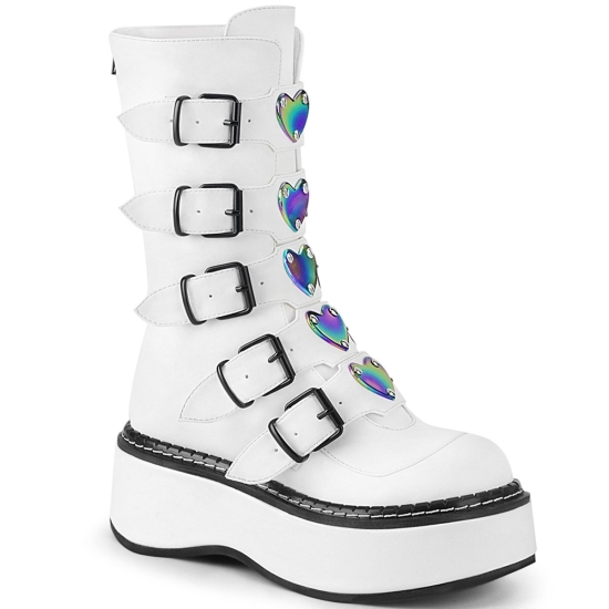 Botas Hasta La Rodilla Demonia Emily-330 Platform Mid-Calf Cuero Vegan Mujer Blancos | AEZKP8497