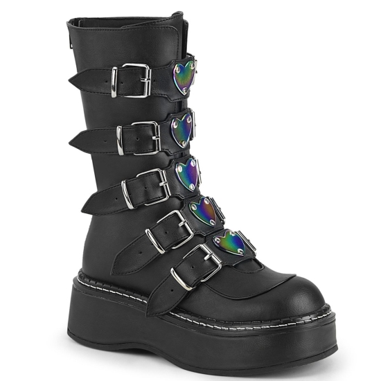 Botas Hasta La Rodilla Demonia Emily-330 Platform Mid-Calf Cuero Vegan Mujer Negros | SHIQM2619