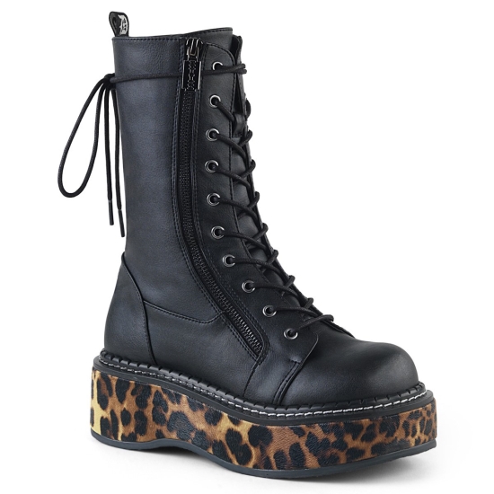 Botas Hasta La Rodilla Demonia Emily-350 Platform Encaje Up Mid-Calf Mujer Negros | ERPFX5862