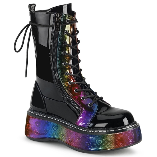 Botas Hasta La Rodilla Demonia Emily-350 Platform Encaje Up Mid-Calf Mujer Negros | KIAMJ3607