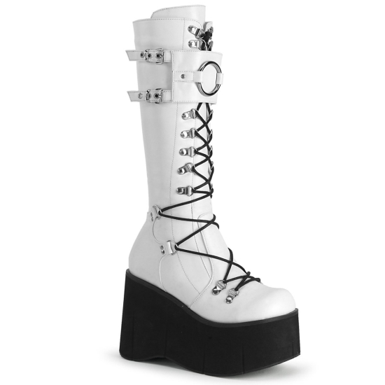 Botas Hasta La Rodilla Demonia Kera-200 Platform Encaje Up Cuero Vegan Mujer Blancos | OPXEM7295