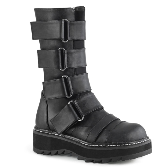 Botas Hasta La Rodilla Demonia Lilith-211 Mid-Calf Boot Cuero Vegan Mujer Negros | ZGECX2710