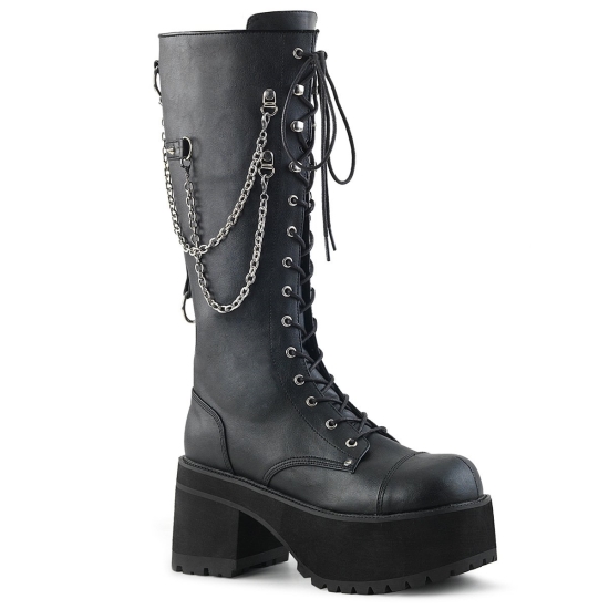 Botas Hasta La Rodilla Demonia Ranger-303 Platform Encaje Up Cuero Hombre Negros | YXNRJ3051