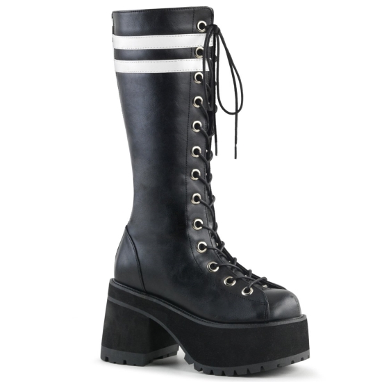 Botas Hasta La Rodilla Demonia Ranger-320 Platform Encaje Up Cuero Vegan Hombre Negros / Blancos |
