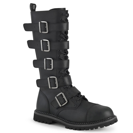 Botas Hasta La Rodilla Demonia Riot-18BK Encaje Up Cuero Vegan Hombre Negros | YBGUQ0125