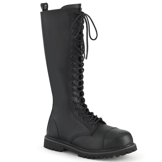 Botas Hasta La Rodilla Demonia Riot-20 Encaje Up Cuero Vegan Hombre Negros | FRGZV8053