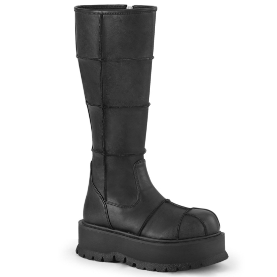 Botas Hasta La Rodilla Demonia Slacker-230 Platform Cuero Vegan Mujer Negros | XCHGB1890