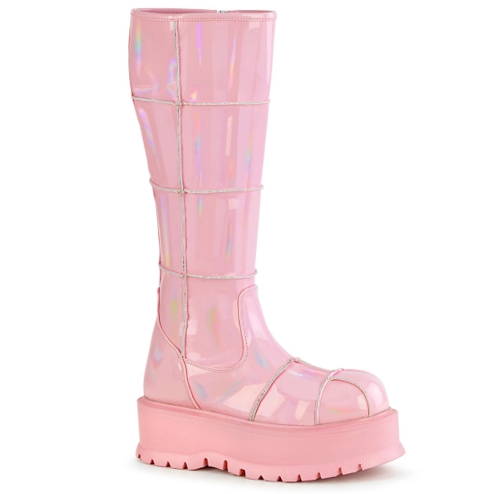 Botas Hasta La Rodilla Demonia Slacker-230 Platform Charol Mujer Rosas | XHULC0983
