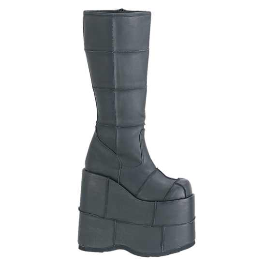 Botas Hasta La Rodilla Demonia Stack-301 Platform Cuero Vegan Hombre Negros | FBKNV3946