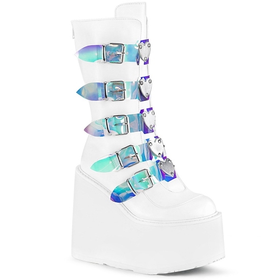 Botas Hasta La Rodilla Demonia Swing-230 Platform Mid-Calf Cuero Vegan Mujer Blancos | HGRJF8265