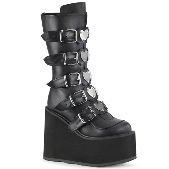 Botas Hasta La Rodilla Demonia Swing-230 Platform Mid-Calf Cuero Vegan Mujer Negros | YPQBL8603