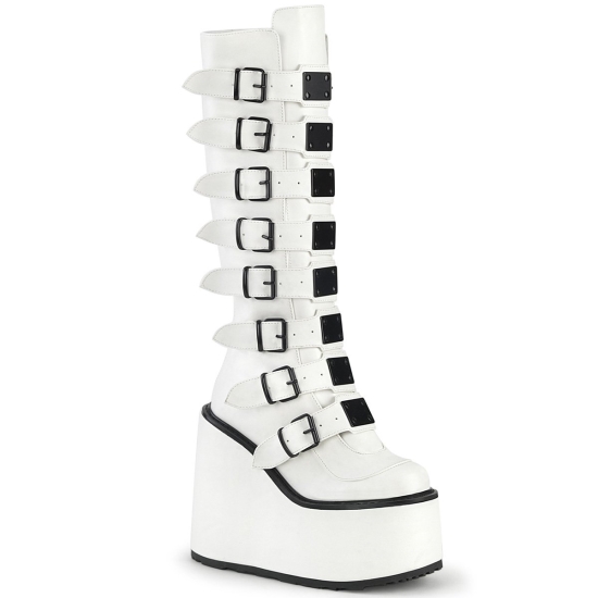 Botas Hasta La Rodilla Demonia Swing-815 Platform Cuero Vegan Mujer Blancos | BFXTW1748