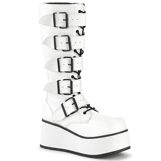Botas Hasta La Rodilla Demonia Trashville-518 Platform Encaje Up Cuero Vegan Hombre Blancos | OLKRT