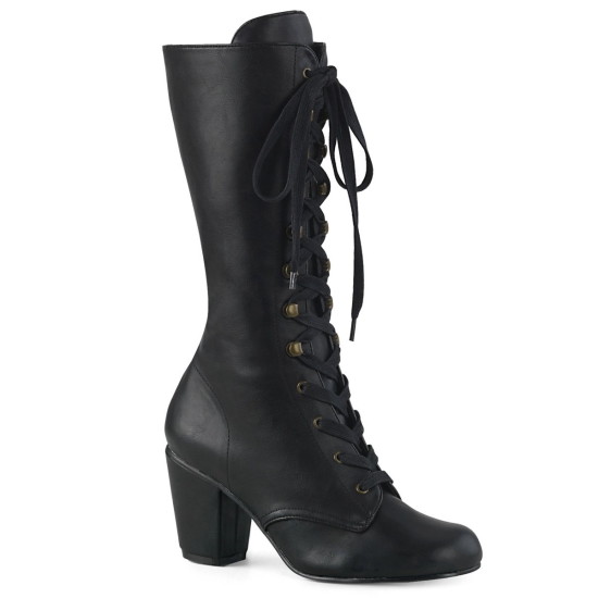 Botas Hasta La Rodilla Demonia Vivika-205 Encaje Up Mid-Calf Cuero Vegan Mujer Negros | SXGYE1578