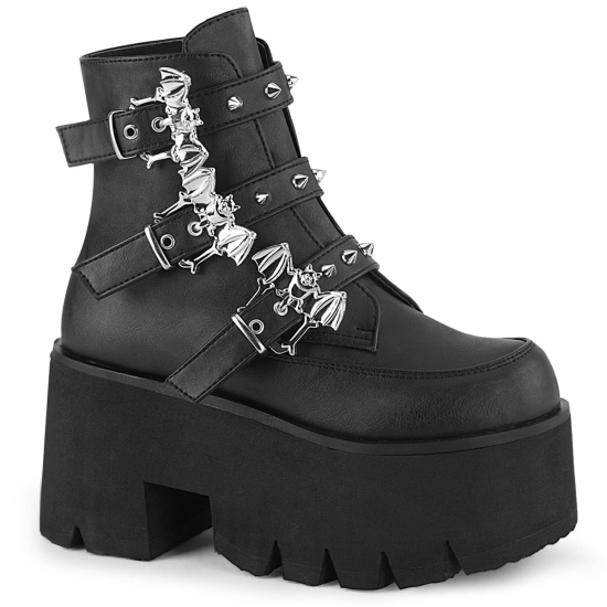 Botines Demonia Ashes-55 Platform Cuero Vegan Mujer Negros | KFGAR3245