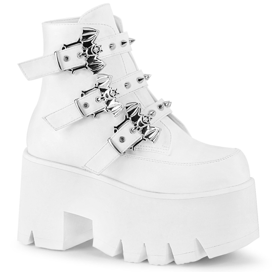 Botines Demonia Ashes-55 Platform Cuero Vegan Mujer Blancos | QCMTX5620