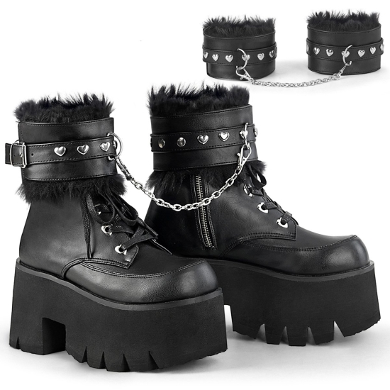 Botines Demonia Ashes-57 Platform Encaje Up Cuero Vegan Mujer Negros | NRIBO4785