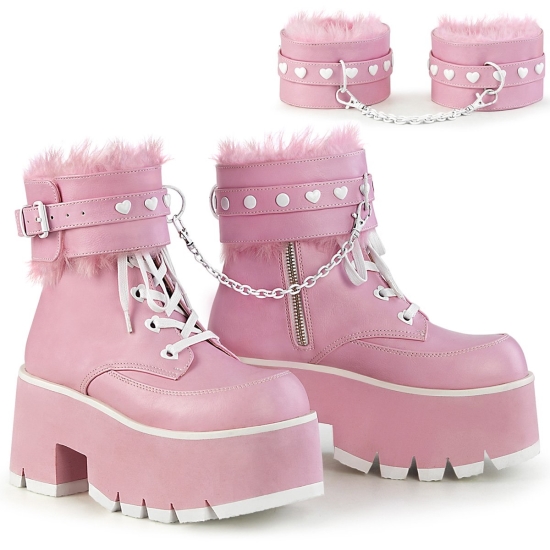 Botines Demonia Ashes-57 Platform Encaje Up Cuero Vegan Mujer Rosas | ZBUOF5283