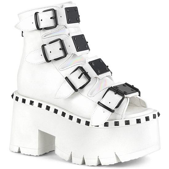 Botines Demonia Ashes-70 Platform Cuero Vegan Mujer Blancos | GWSPH4093