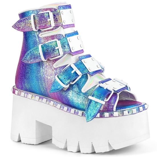 Botines Demonia Ashes-70 Platform Cuero Vegan Mujer Morados | HJASB8175