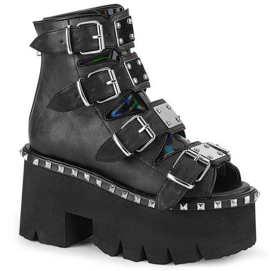 Botines Demonia Ashes-70 Platform Cuero Vegan Mujer Negros | HMOKQ8423