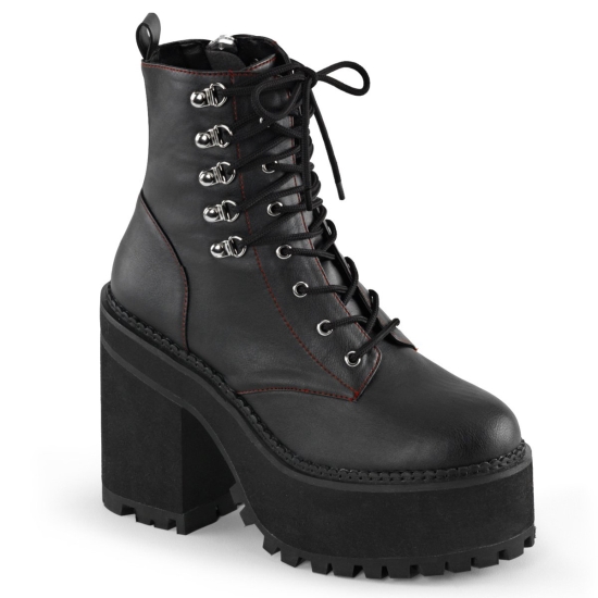 Botines Demonia Assault-100 Platform Encaje Up Cuero Vegan Mujer Negros | QTZXA0837