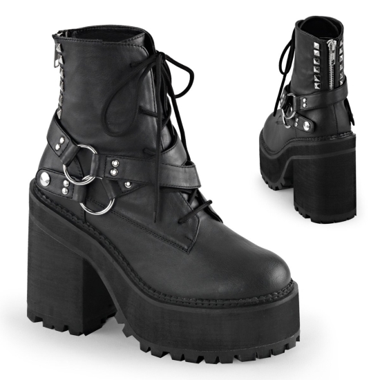 Botines Demonia Assault-101 Platform Encaje Up Cuero Vegan Mujer Negros | DRJAG6701
