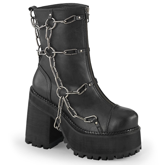 Botines Demonia Assault-66 Platform Cuero Vegan Mujer Negros | EYRTF3710