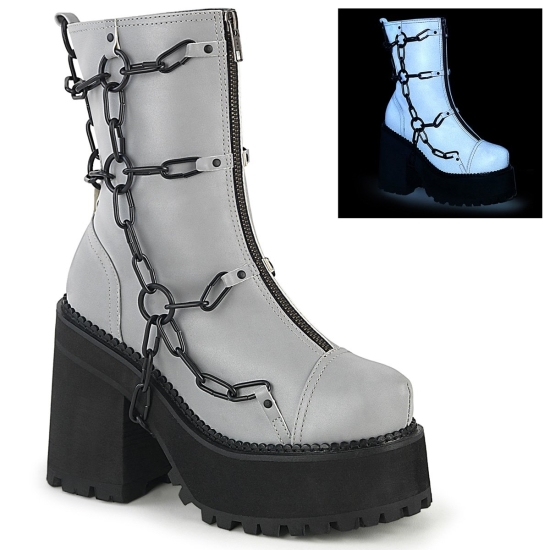 Botines Demonia Assault-66 Platform Cuero Vegan Mujer Grises | FTKAL2804