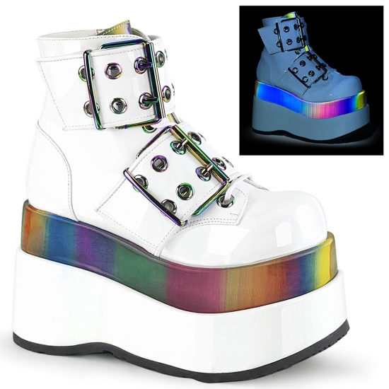Botines Demonia Bear-104 Platform Encaje Up Mujer Blancos | FAMIL2408