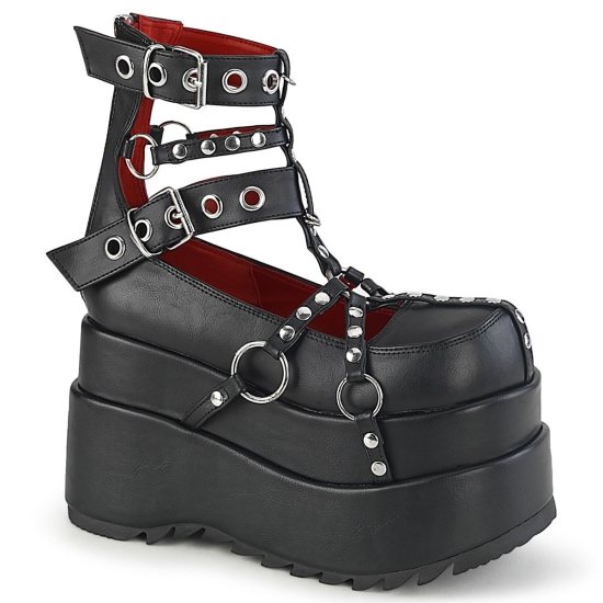 Botines Demonia Bear-28 Platform Cuero Vegan Mujer Negros | BZCSF7210