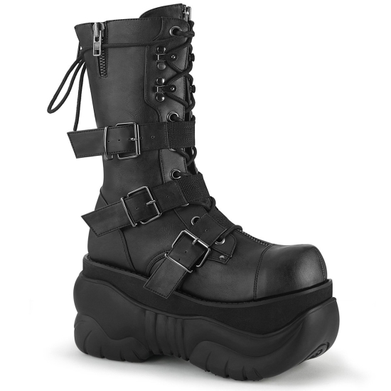 Botines Demonia Boxer-230 Platform Encaje Up Mid Calf Cuero Vegan Hombre Negros | CRXLZ8740