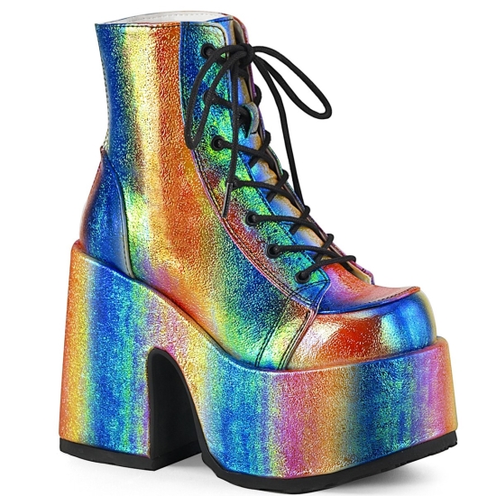 Botines Demonia Camel-203 Platform Encaje Up Cuero Vegan Mujer Multicolor | CLQMG4825