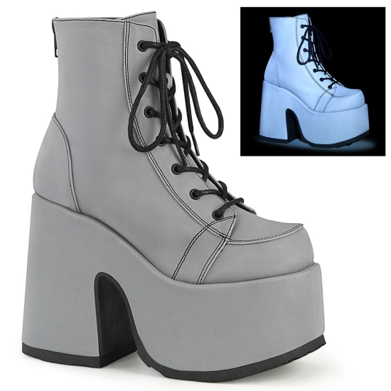 Botines Demonia Camel-203 Platform Encaje Up Cuero Vegan Mujer Grises | OZVJT8514