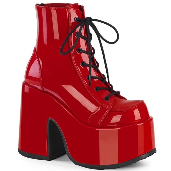 Botines Demonia Camel-203 Platform Encaje Up Charol Mujer Rojos | YCVRS5791