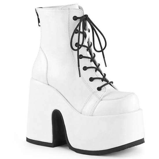 Botines Demonia Camel-203 Platform Encaje Up Cuero Vegan Mujer Blancos | ZUXPJ4820
