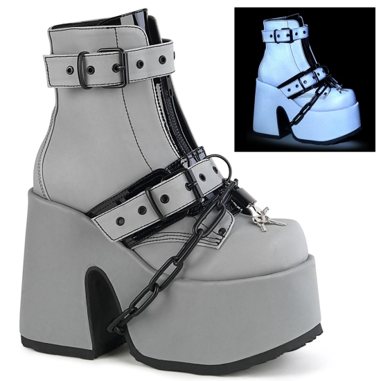 Botines Demonia Camel-205 Platform Cuero Vegan Mujer Grises | GKDBW2163