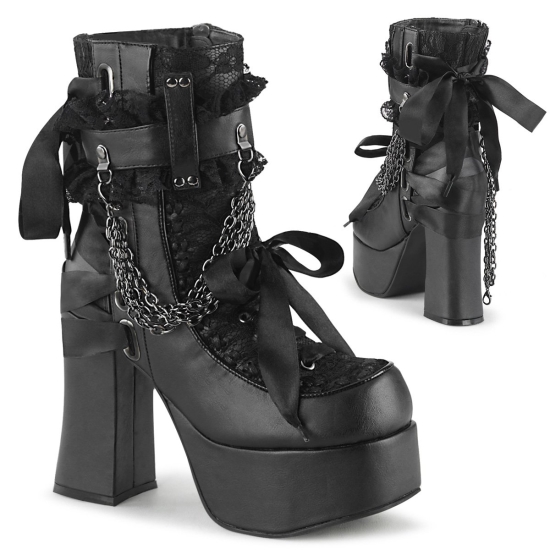 Botines Demonia Charade-110 Platform Encaje Up Vegan Mujer Negros | DPOQT5890