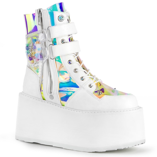 Botines Demonia Damned-115 Platform Encaje Up Vegan Mujer Blancos | MAHDE9517