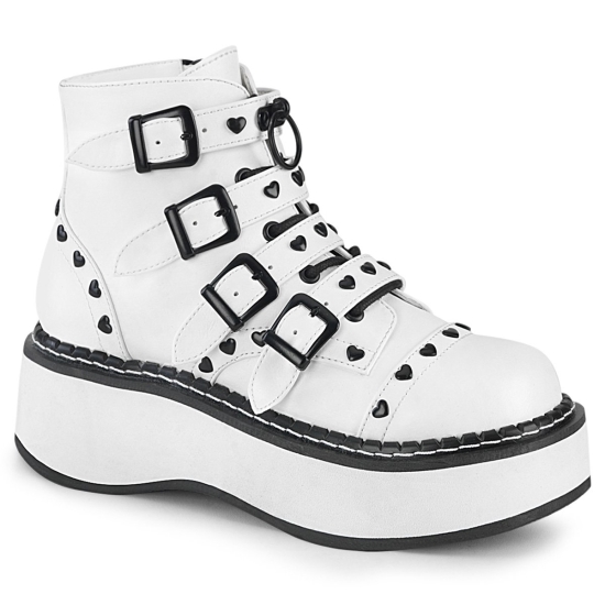Botines Demonia Emily-315 Platform Encaje Up Cuero Vegan Mujer Blancos | JWNEZ6314